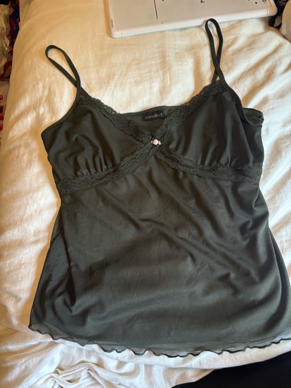 Zenobia Olive Green Lace Trim Camisole